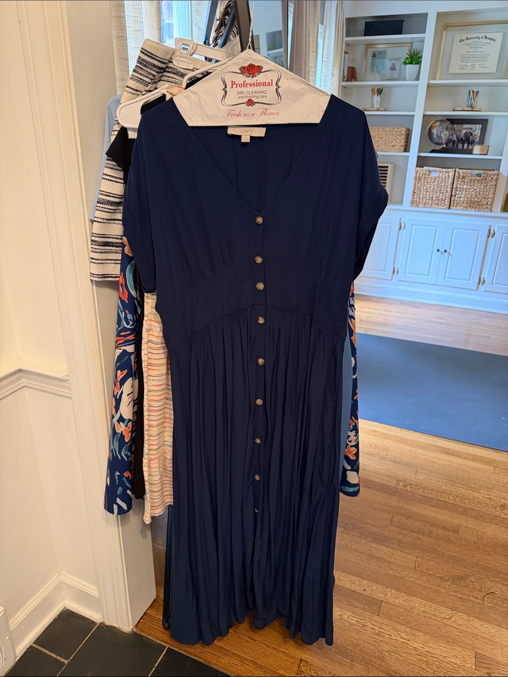 LOFT Navy Button-Down Maxi Dress